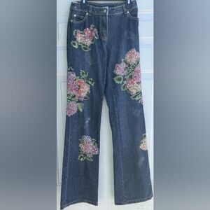 Escada Blue Jeans with Floral Embroidery